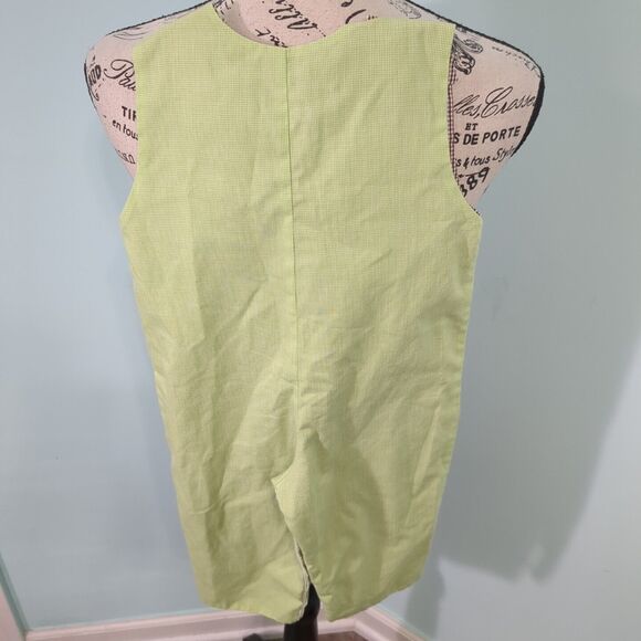 Le za me Boys Overalls Romper One Piece jeep applique 12M green plaid - Picture 2 of 4